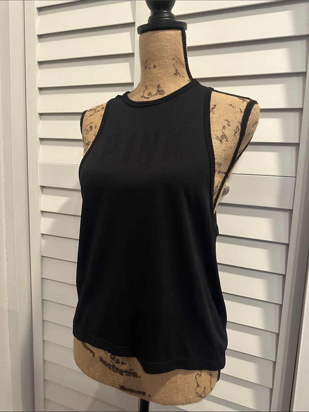 PINK Victoria's Secret Black Athletic Perforated Logo Tank, XS/S